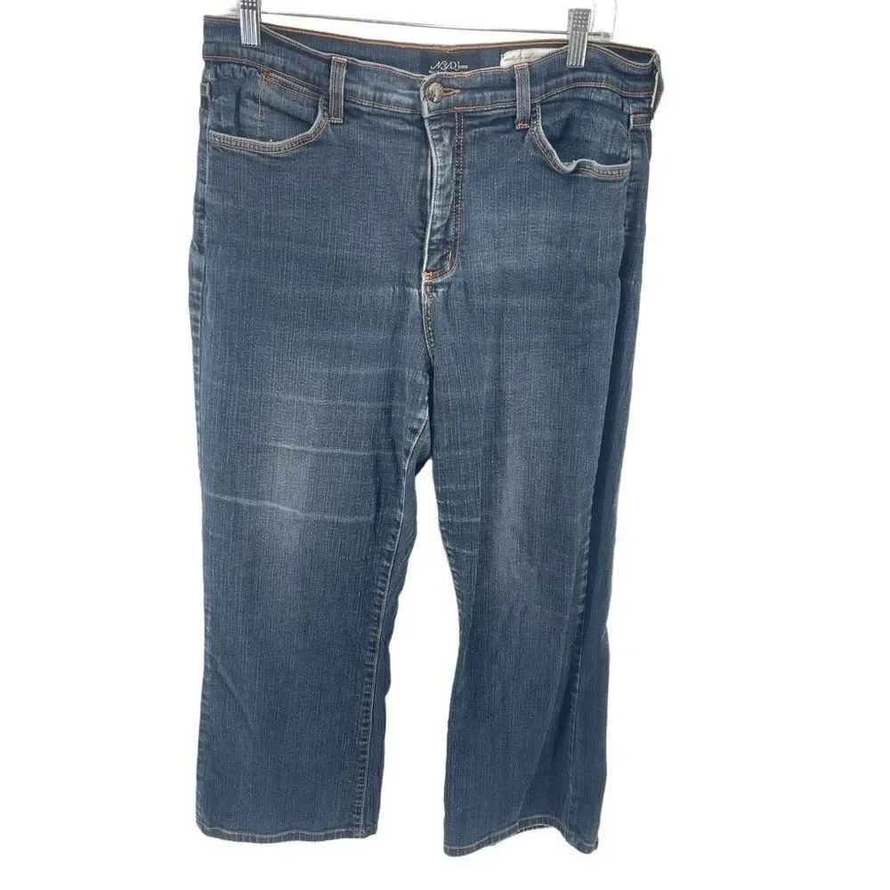 NYDJ Womens Straight Leg Jeans Mid Rise Stretch Medium Wash Blue 16P Petite